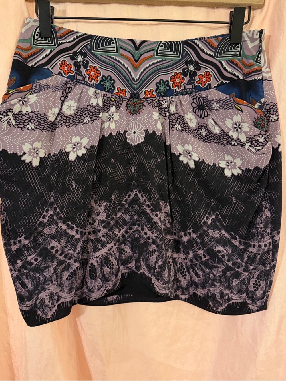 Tibi New York 100% Silk Pleated Pocket Mini Skirt|Rare Archive Print|Size 0|EUC